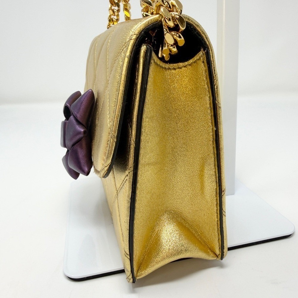Marc Jacobs Rare Metallic Gold Quilted Leather Bow Mini Trouble Crossbody Bag - Picture 8 of 16